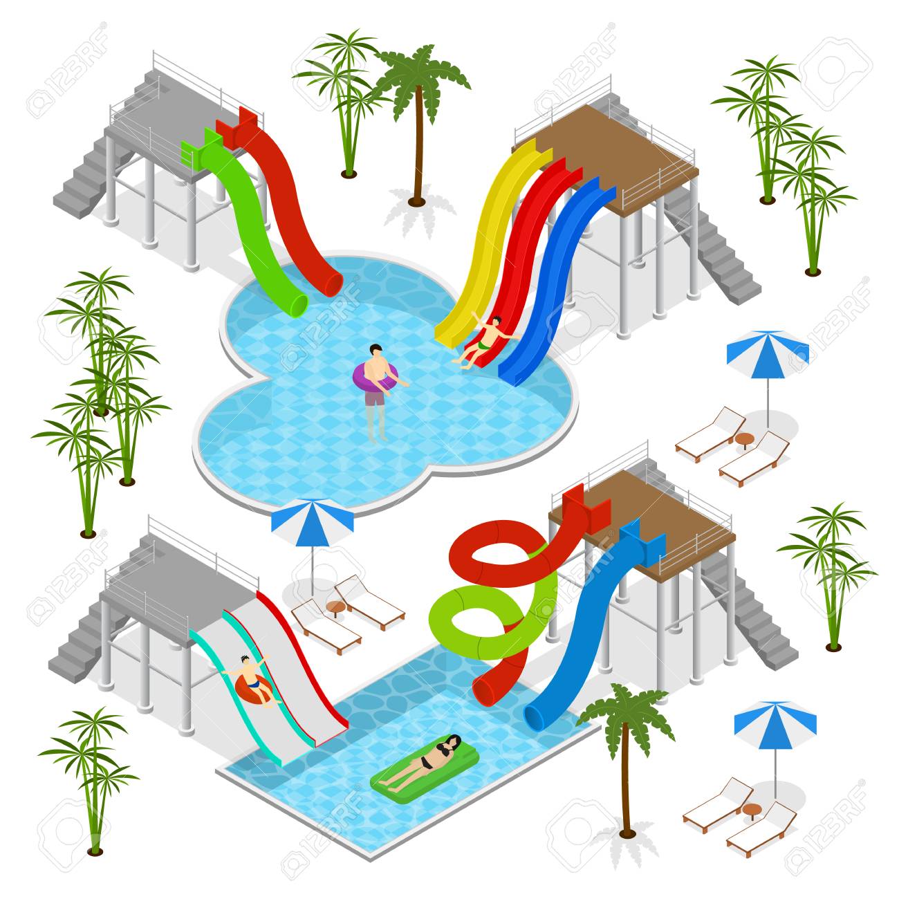 アクアパークコンセプトアイソメトリックビュー ベクトル のイラスト素材 ベクタ Image