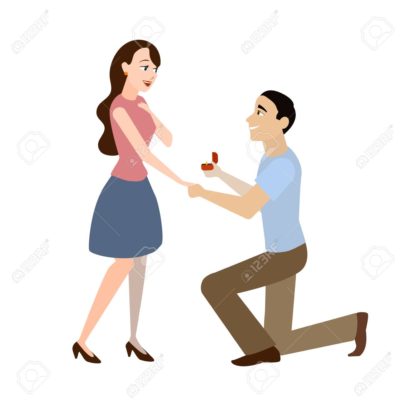 cartoon offer of marriage man and woman romantic relationship