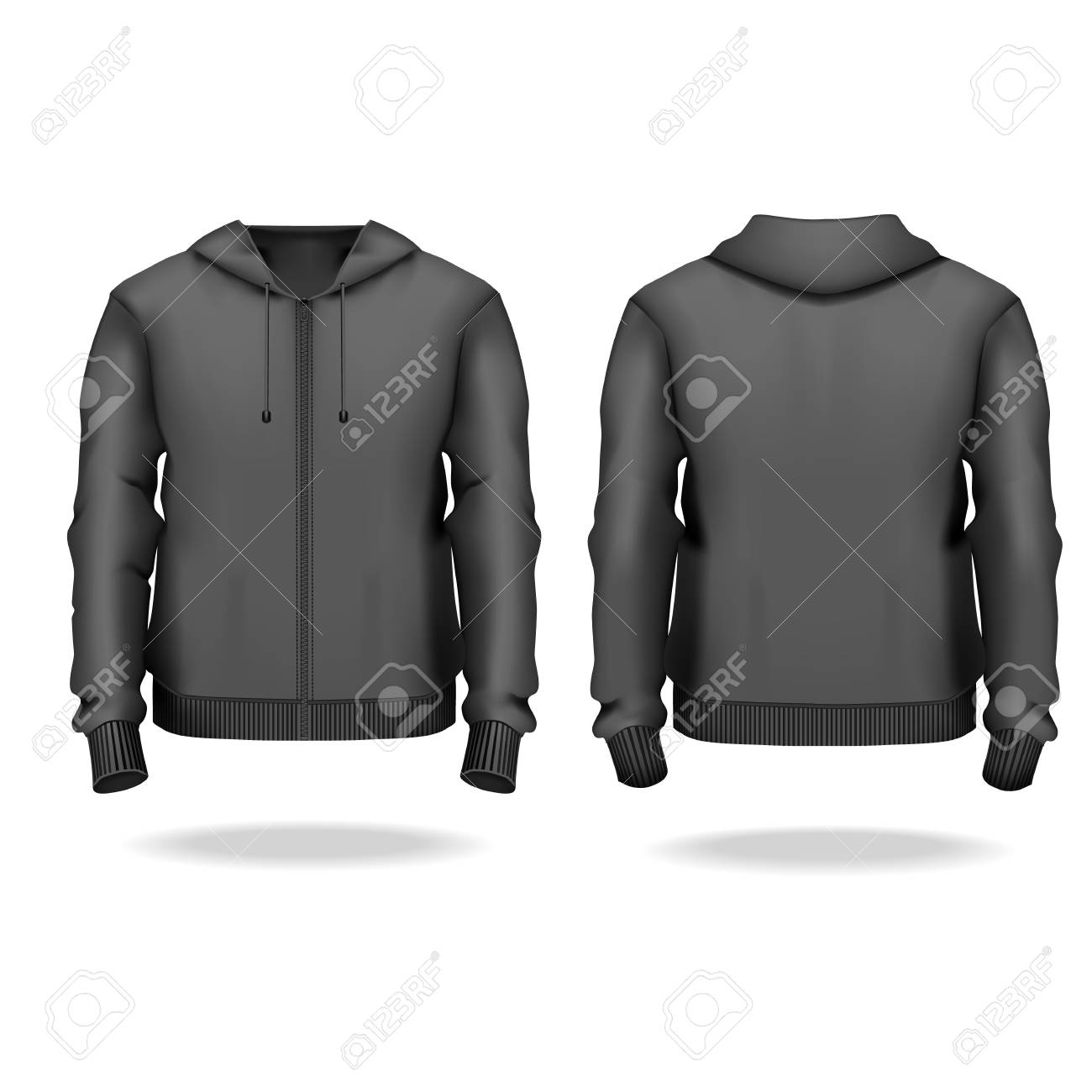 realistic detailed 3d template blank black male zip up hoodie blank black hoodie template