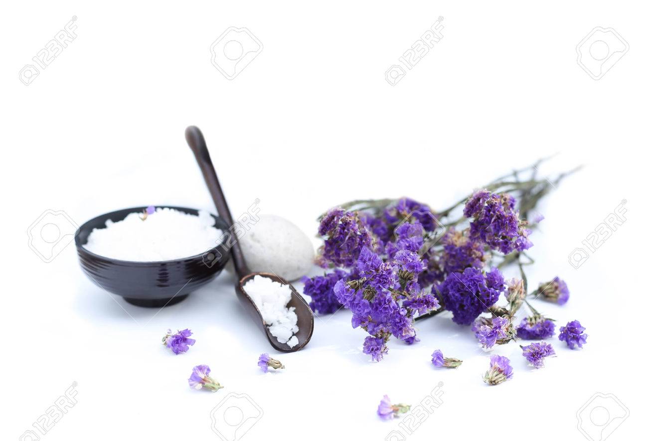 Spa accessories with thai herb and flower in white background - 40854093 Spa accessories with thai herb and flower in white background - 40854093