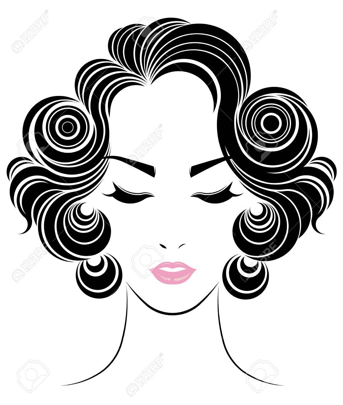 Short Hair Style Icon Women Face On White Background Royalty Free