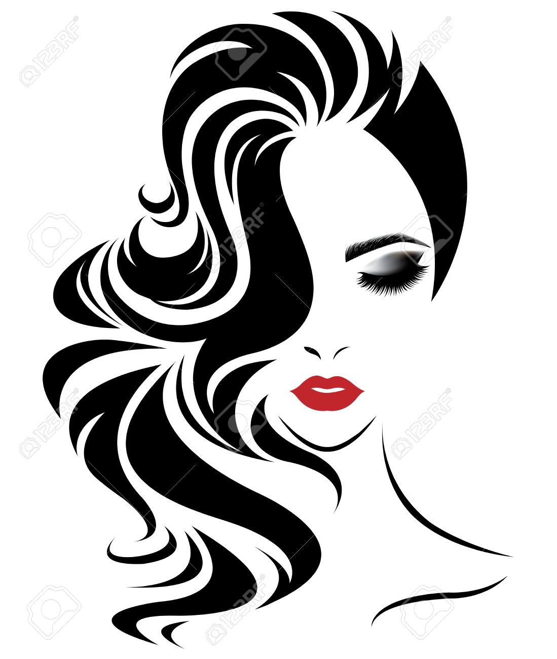 illustration of women long hair style icon, logo women face on white background, vector - 64872027 illustration of women long hair style icon, logo women face on white background, vector - 64872027
