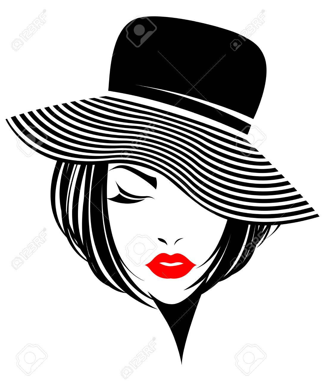 illustration der frauen kurze haare mit einem hut retro logo frauen auf weissem hintergrund gesicht vektor