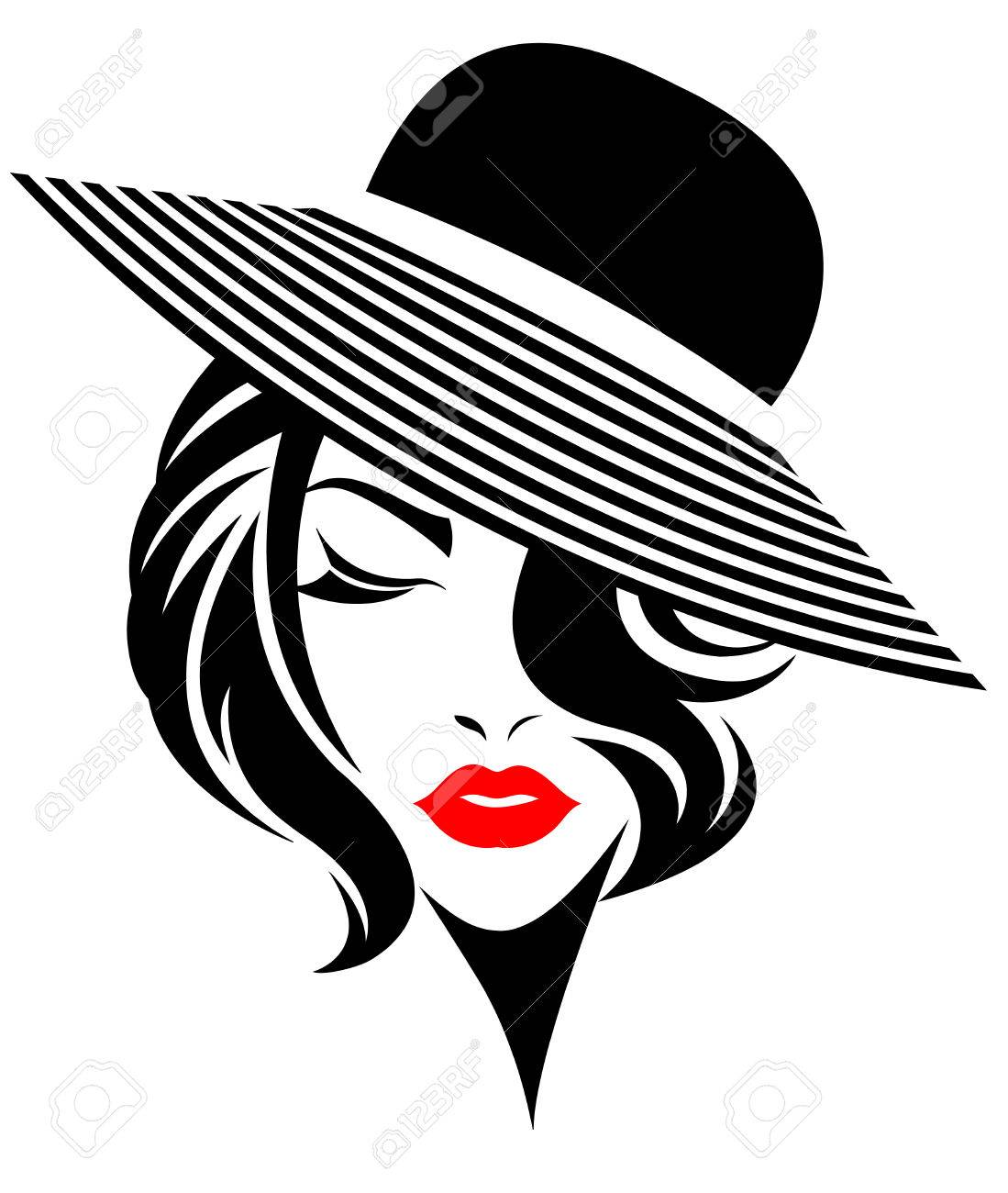 illustration der frauen kurze haare mit einem hut retro logo frauen auf weissem hintergrund gesicht vektor