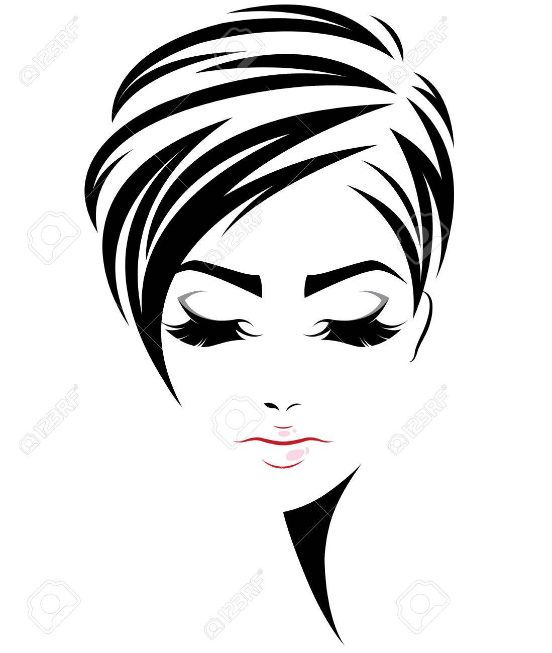 Illustration Of Women Short Hair Style Icon Logo Women Face