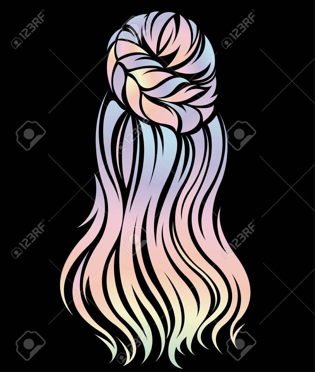 女性の長い髪型 黒の背景に女性の髪色のイラストのイラスト素材 ベクタ Image