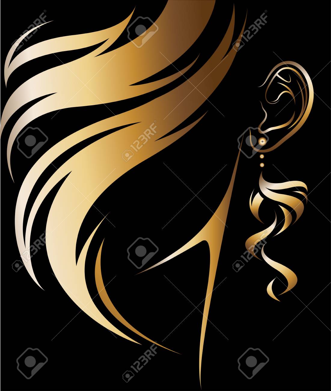 Illustration Vector Of Women Silhouette Golden Icon Women Hair