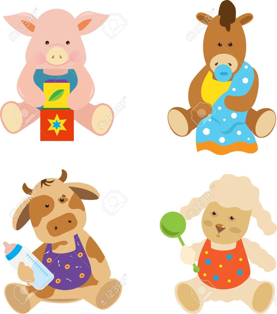 Bebés De La Granja Vector Conjunto De 4 Animales De Granja Linda Ilustraciones Vectoriales Clip Art Vectorizado Libre De Derechos Image 21401330
