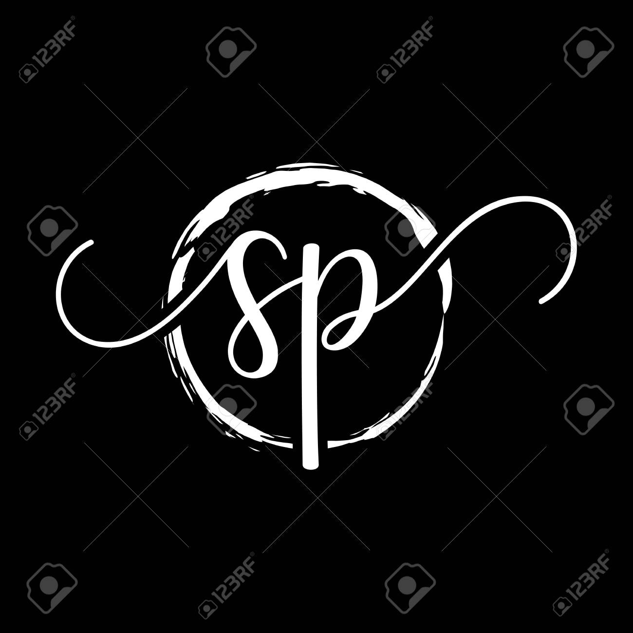Sp Initial Handwriting Logo Design With A Brush Circle Royalty Free Cliparts Vectors And Stock Illustration Image