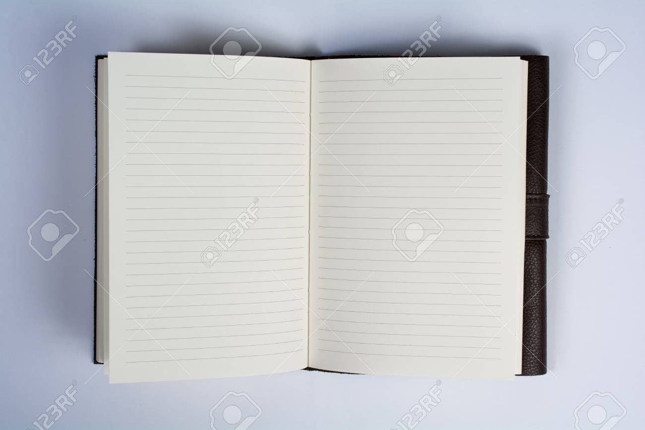 bound leather journal book opened isolated on white top view stock