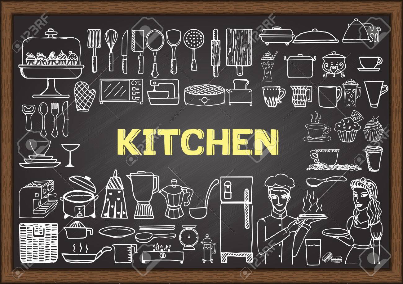 Hand Drawn Kitchen Equipment On Chalkboard. Doodles Or Elements For  Restaurant Design. Royalty Free SVG, Cliparts, Vectors, and Stock  Illustration. Image 41299644., image size:1300x919