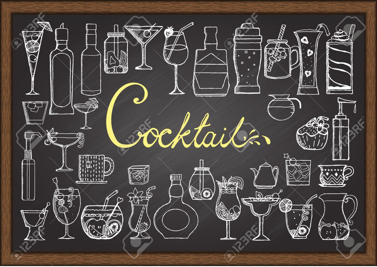Big Set Of Hand Drawn Cocktails On Chalkboard Royalty Free - Big Set Of Hand Drawn Cocktails On Chalkboard Stock Vector big set of hand drawn cocktails on chalkboard royalty free - big set of hand drawn cocktails on chalkboard stock vector