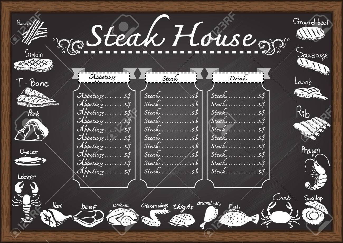 steak house menu on chalkboard design template royalty free