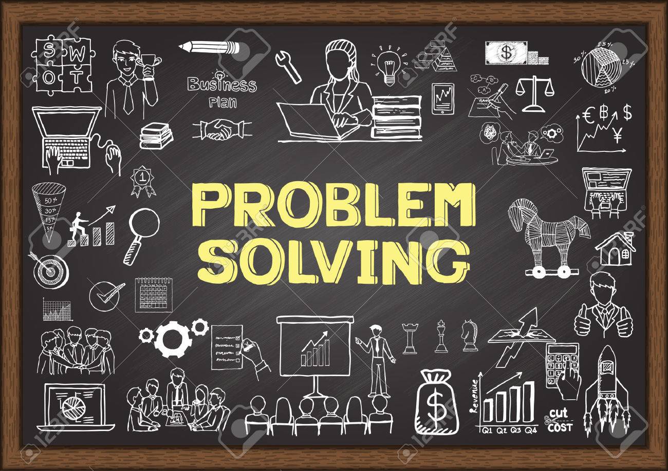 business doodles about problem solving on chalkboard royalty free