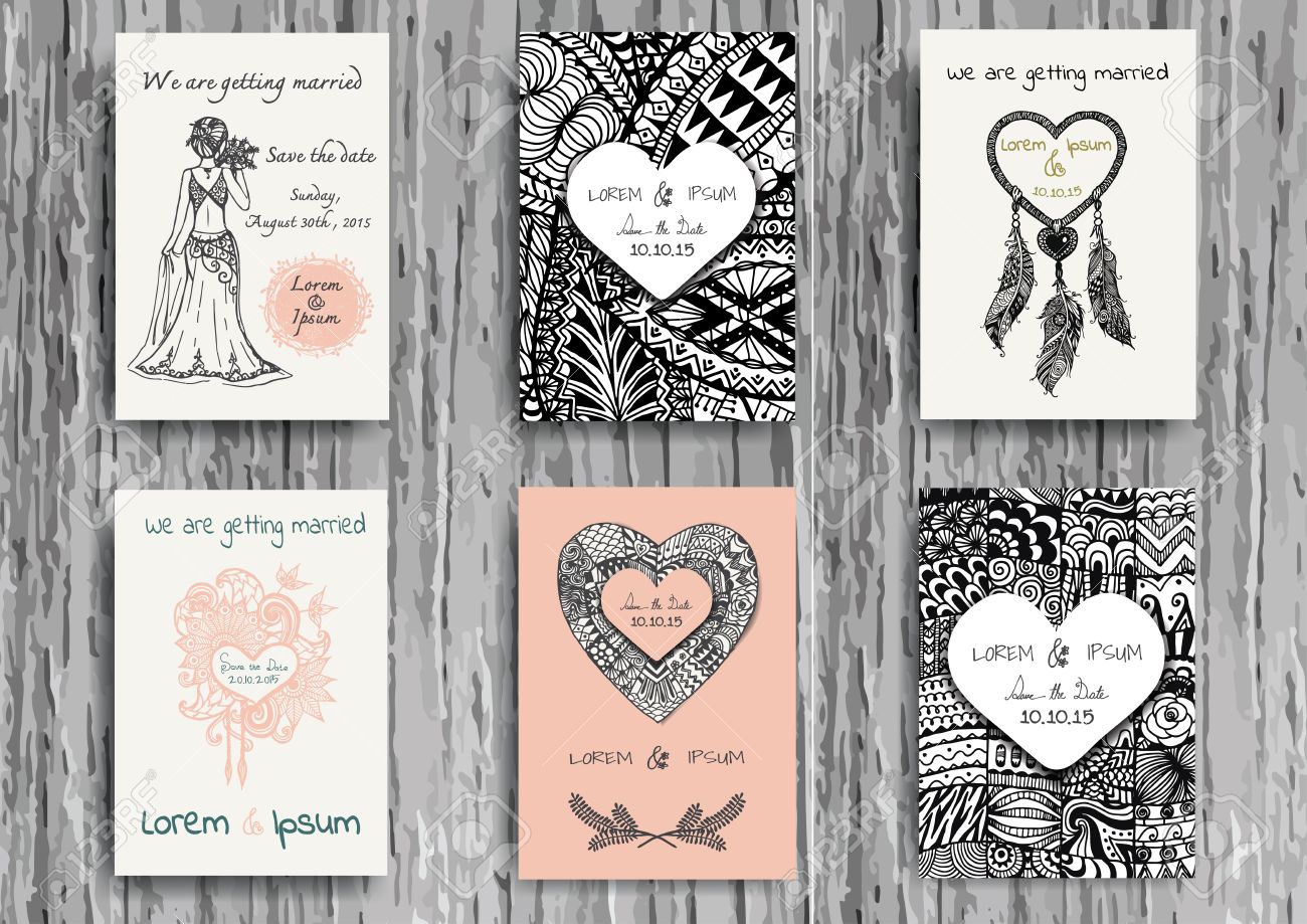 Set Of Hand Drawn Zentangle On A4 Template For Print Wedding Royalty Free Cliparts Vectors And Stock Illustration Image 44239461
