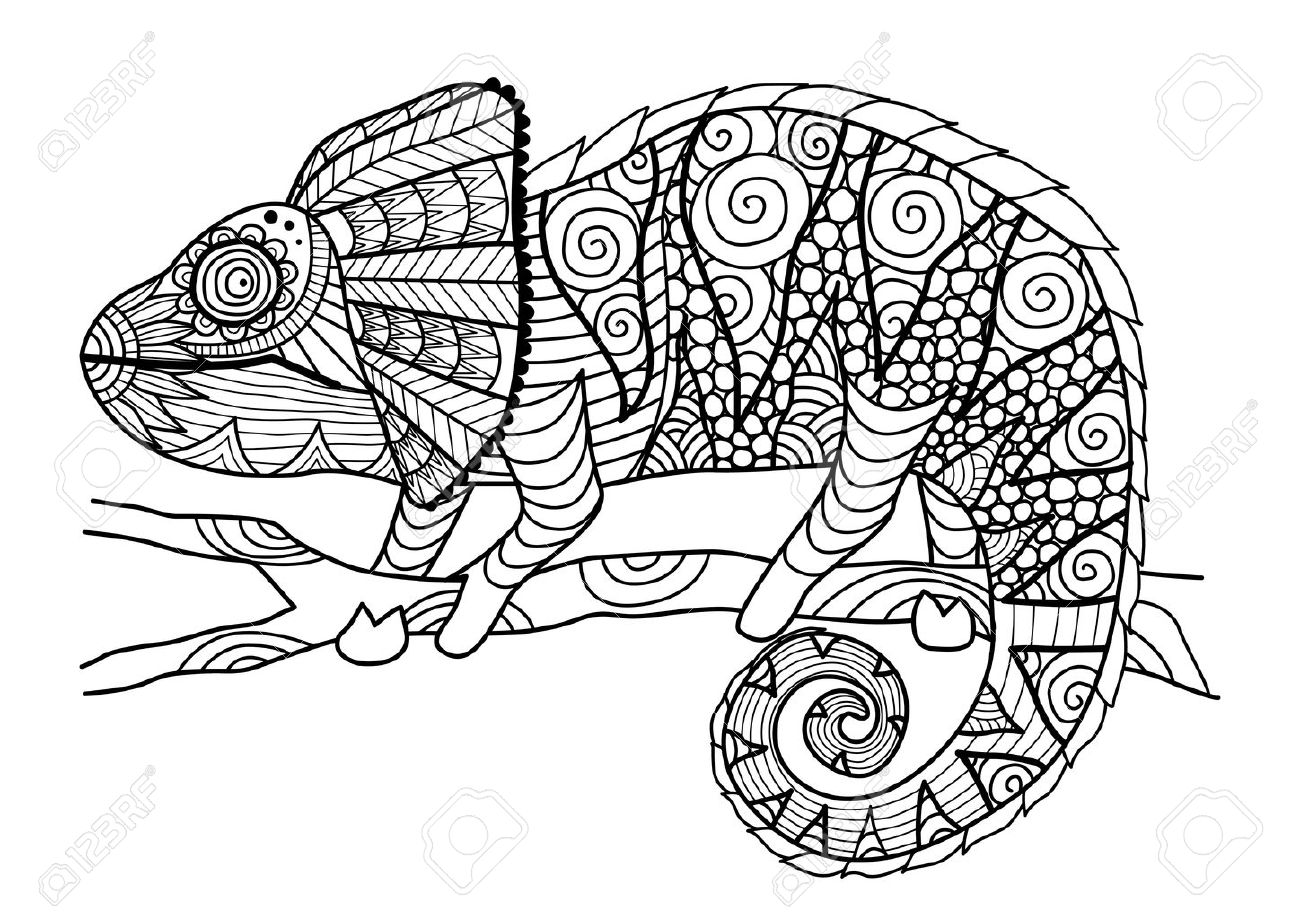 Tire Par La Main De Style Cameleon Pour Livre De Coloriage Effet De Conception De Chemise Tatouage Et Autres Decorations Clip Art Libres De Droits Vecteurs Et Illustration Image 46616251