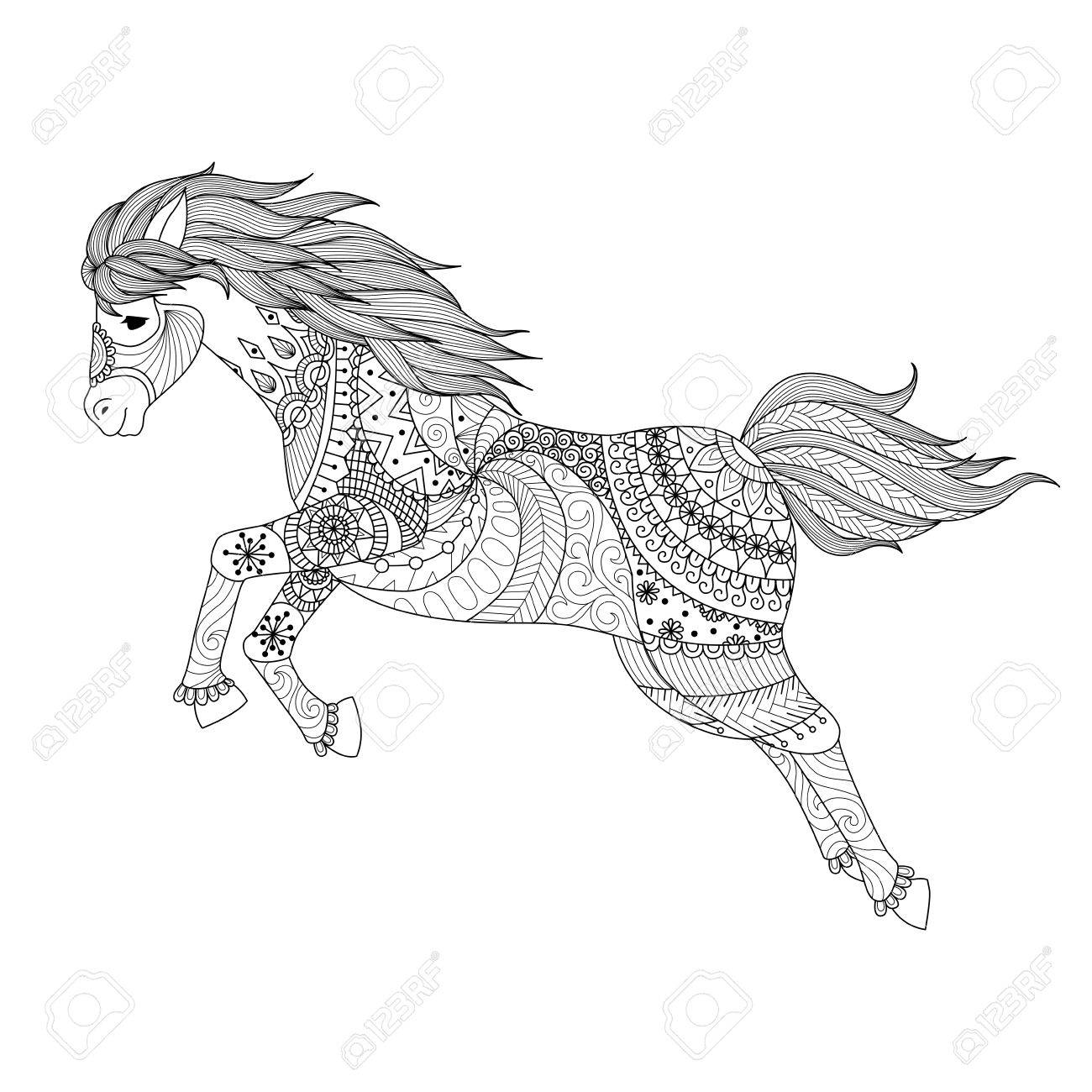 大人の塗り絵のための馬をジャンプのイラスト素材 ベクタ Image