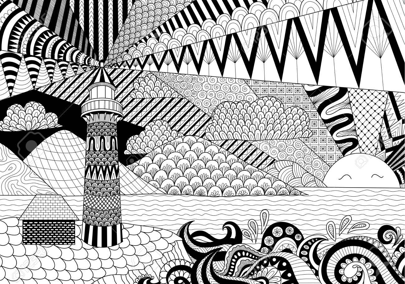 アンチ ストレスぬりえ 大人の塗り絵の海ライン アート デザイン のイラスト素材 ベクタ Image 63512930
