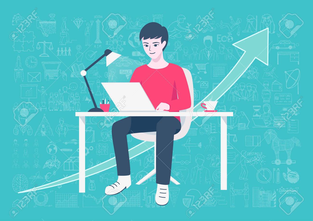 Junge Unternehmer Arbeiten An Online Geschaft Von Zu Hause Auf