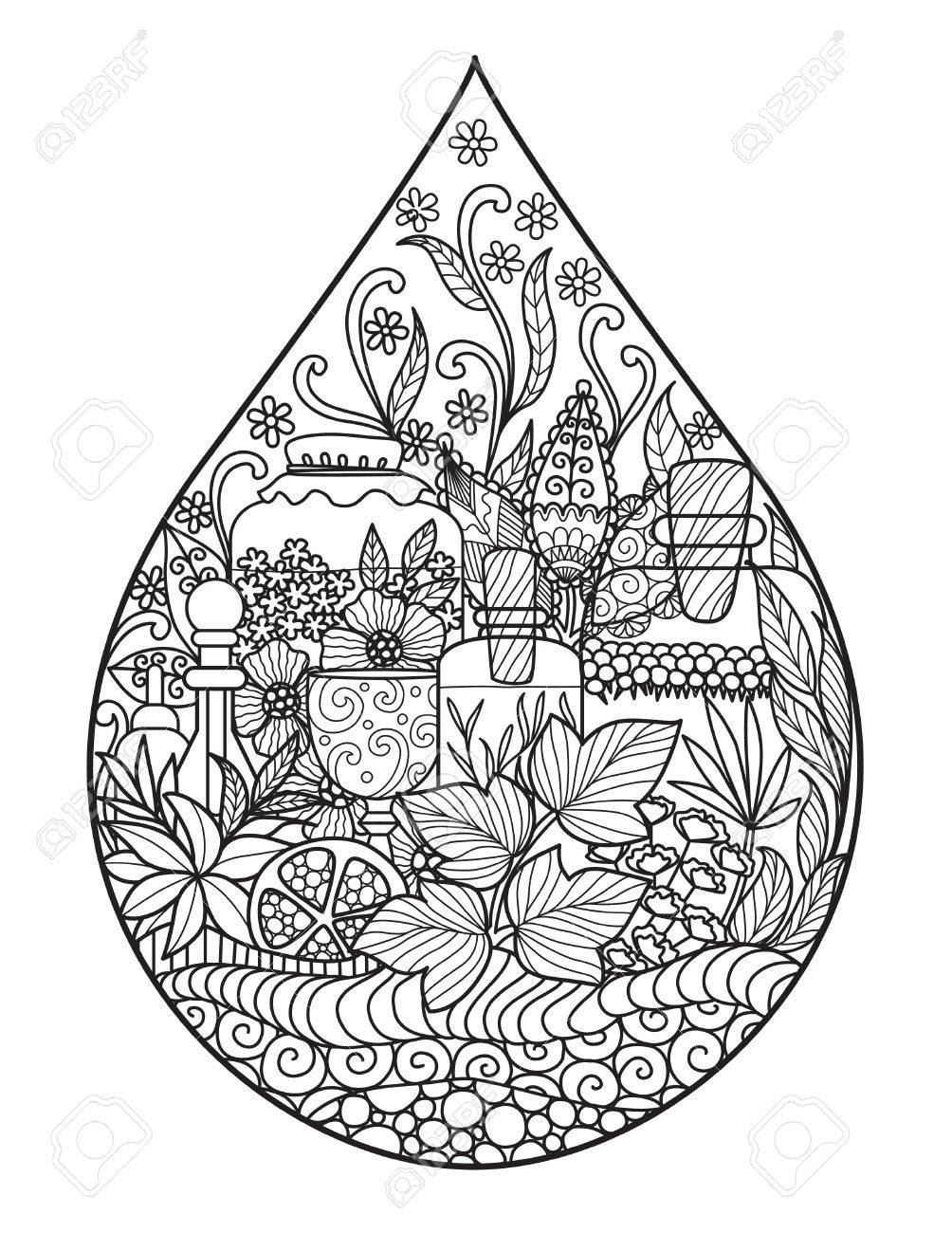 Botellas De Boticario Y Hierbas En Forma De Gota De Agua Para