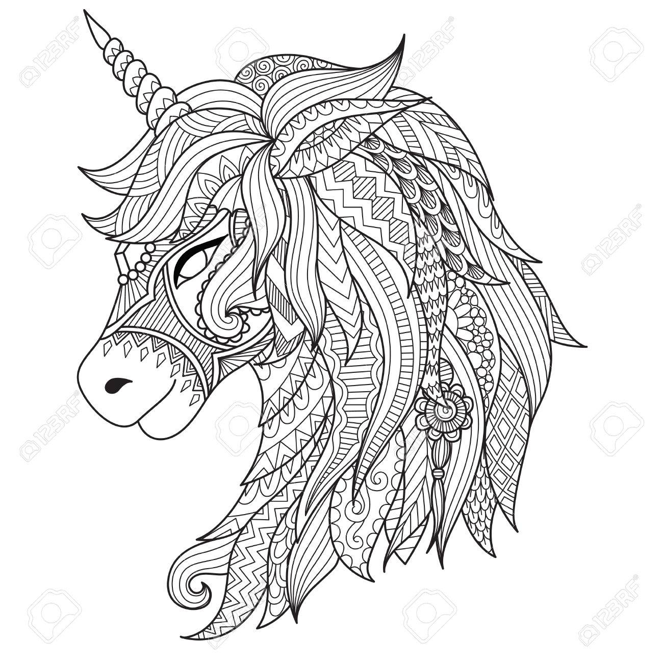 dibujo estilo del zentangle unicornio para colorear tatuaje diseño unicornio para colorear