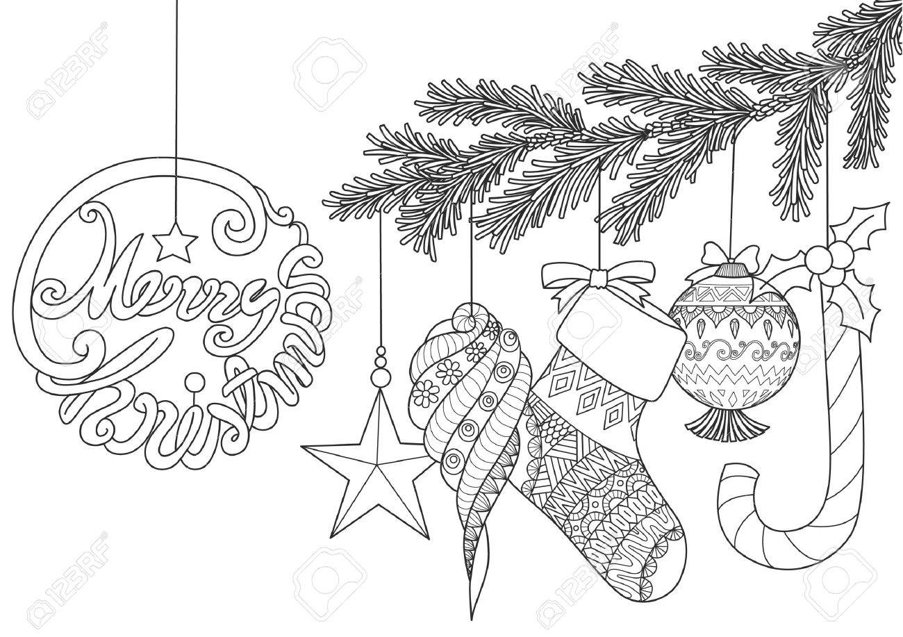 Merry Christmas Coloriage Noel Adulte Christmas Ornamentals For Adult Coloring Book Pages.Vector Illustration Royalty Free SVG, Cliparts, Vectors, and Stock Illustration. Image 84438577.
