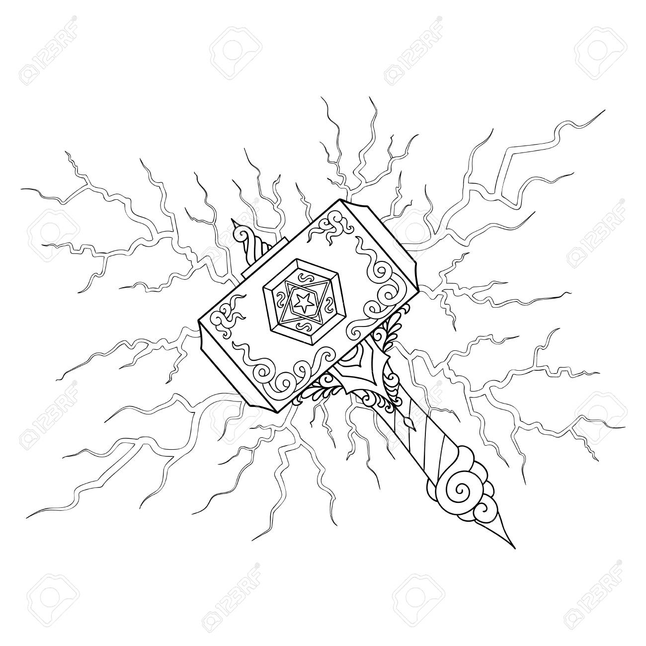 Tire Par Ordinateur Vieux Marteau Avec Le Boulon De Lumiere Pour Illustration Ou Coloriage Pour La Page Et Les Adultes Clip Art Libres De Droits Vecteurs Et Illustration Image 98085056