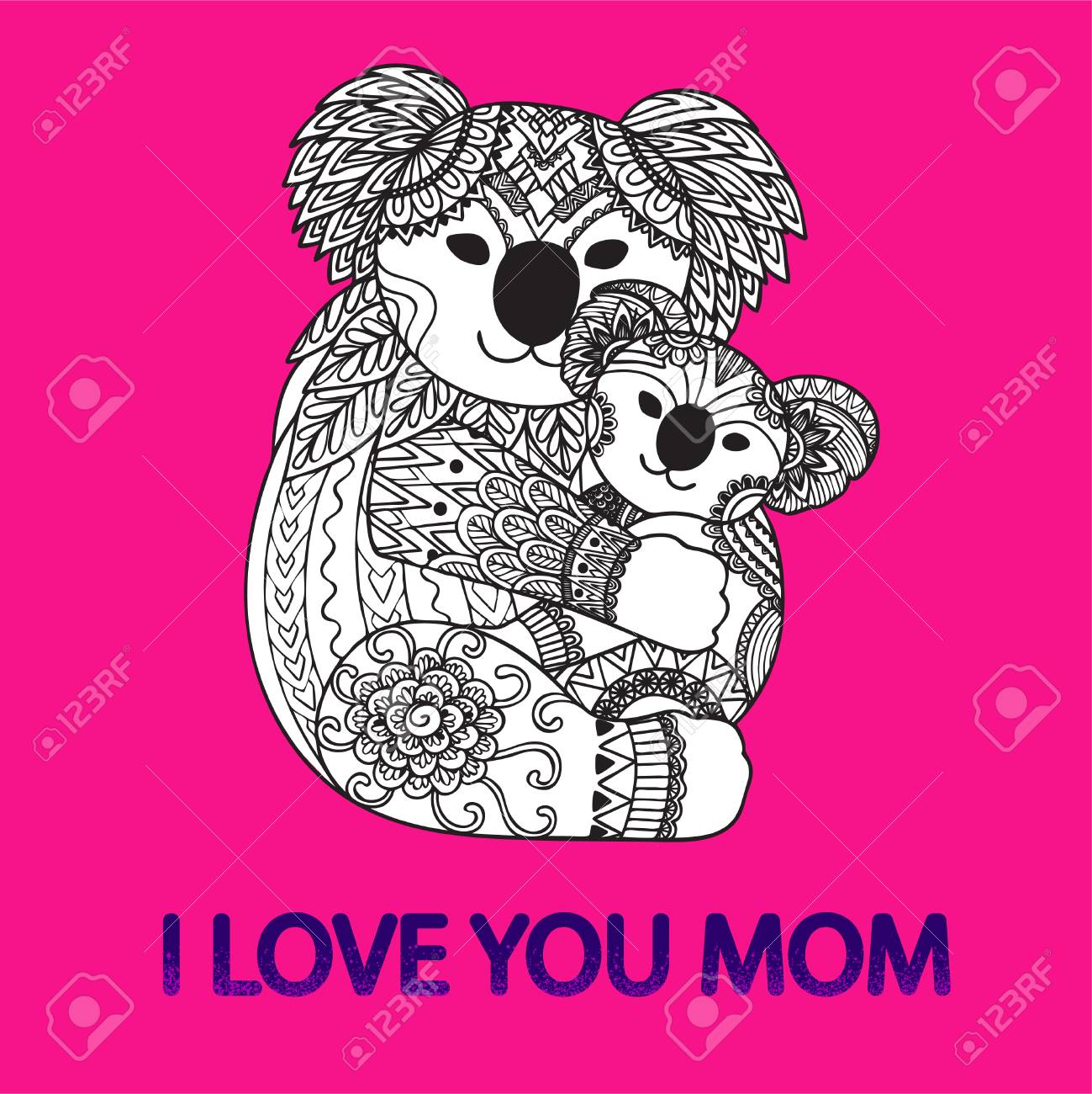 Dibujado A Mano Koala Madre Linda Que Abraza A Su Bebe Con El Lema Te Quiero A Mama Para La Camiseta Impresa Y Otro Diseno Modelado Ilustracion Vectorial Ilustraciones Vectoriales Clip