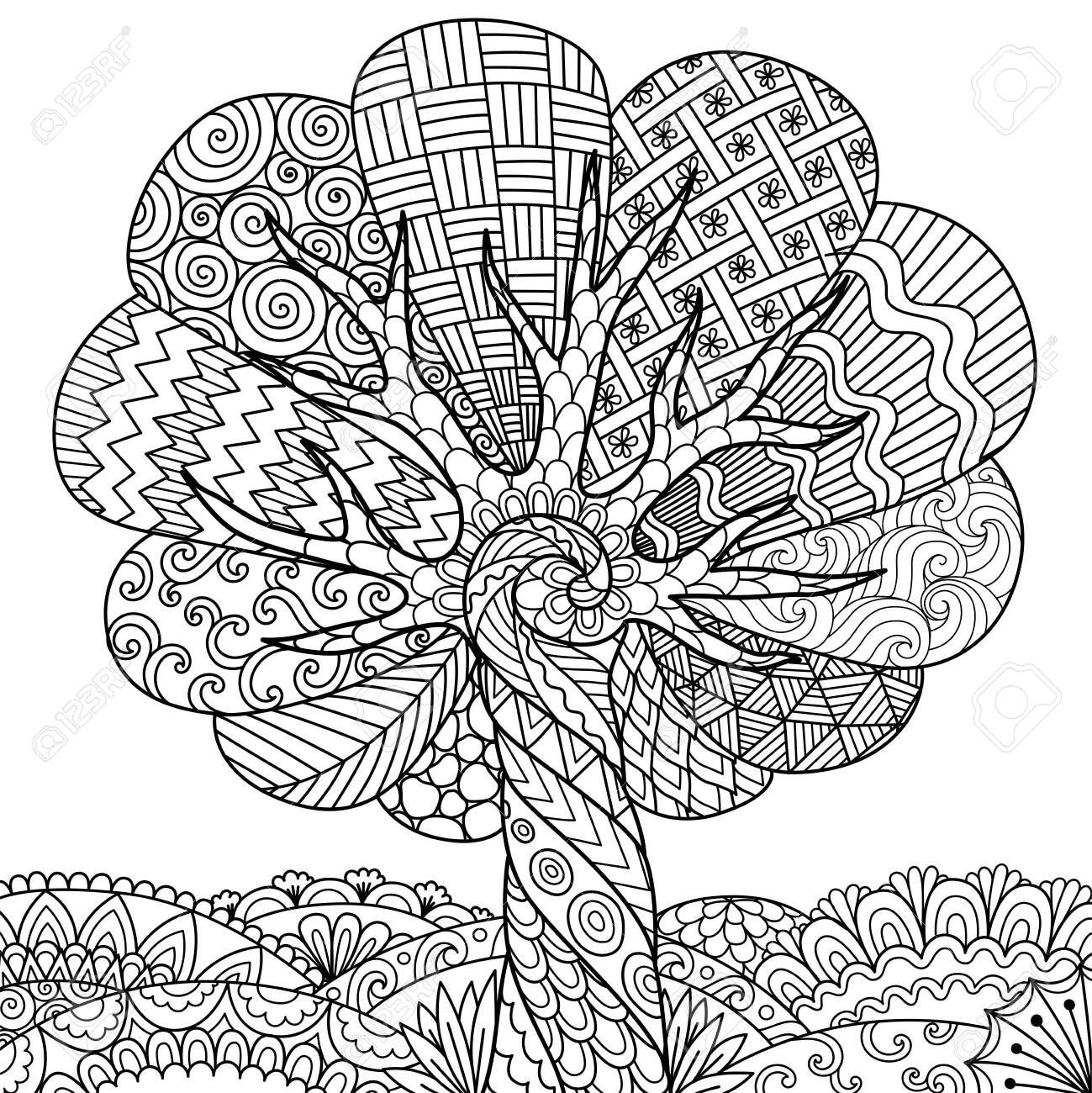 Download Line Art Of Abstract Tree For Adult Coloring Book Printing On Royalty Free Cliparts Vectors And Stock Illustration Image 145209892