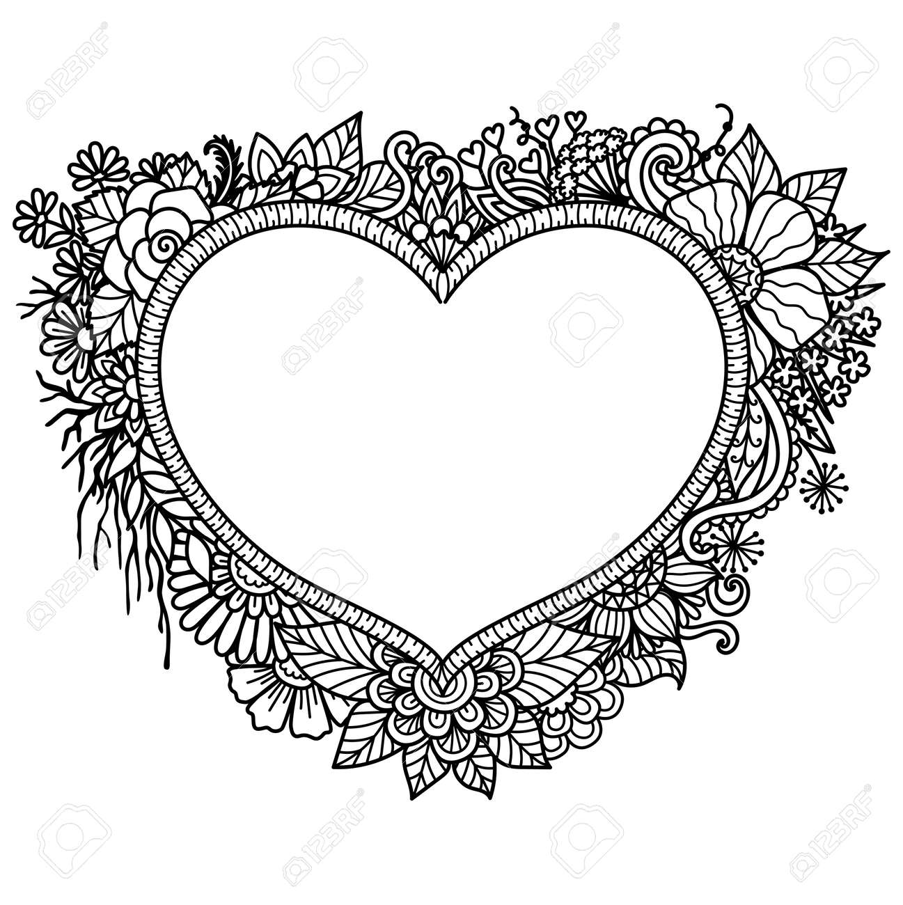 Mandala Flowers Around Heart Frame For Printing, Engraving Or Coloring  Page. Vector Illustration. Royalty Free SVG, Cliparts, Vectors, and Stock  Illustration. Image 175703003., image size:1297x1300