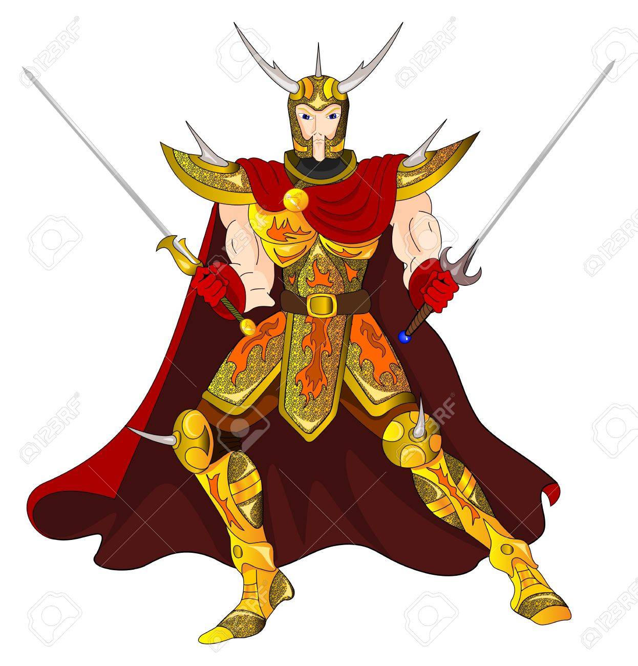 両手剣とゴールドの戦士のイラスト素材 ベクタ Image