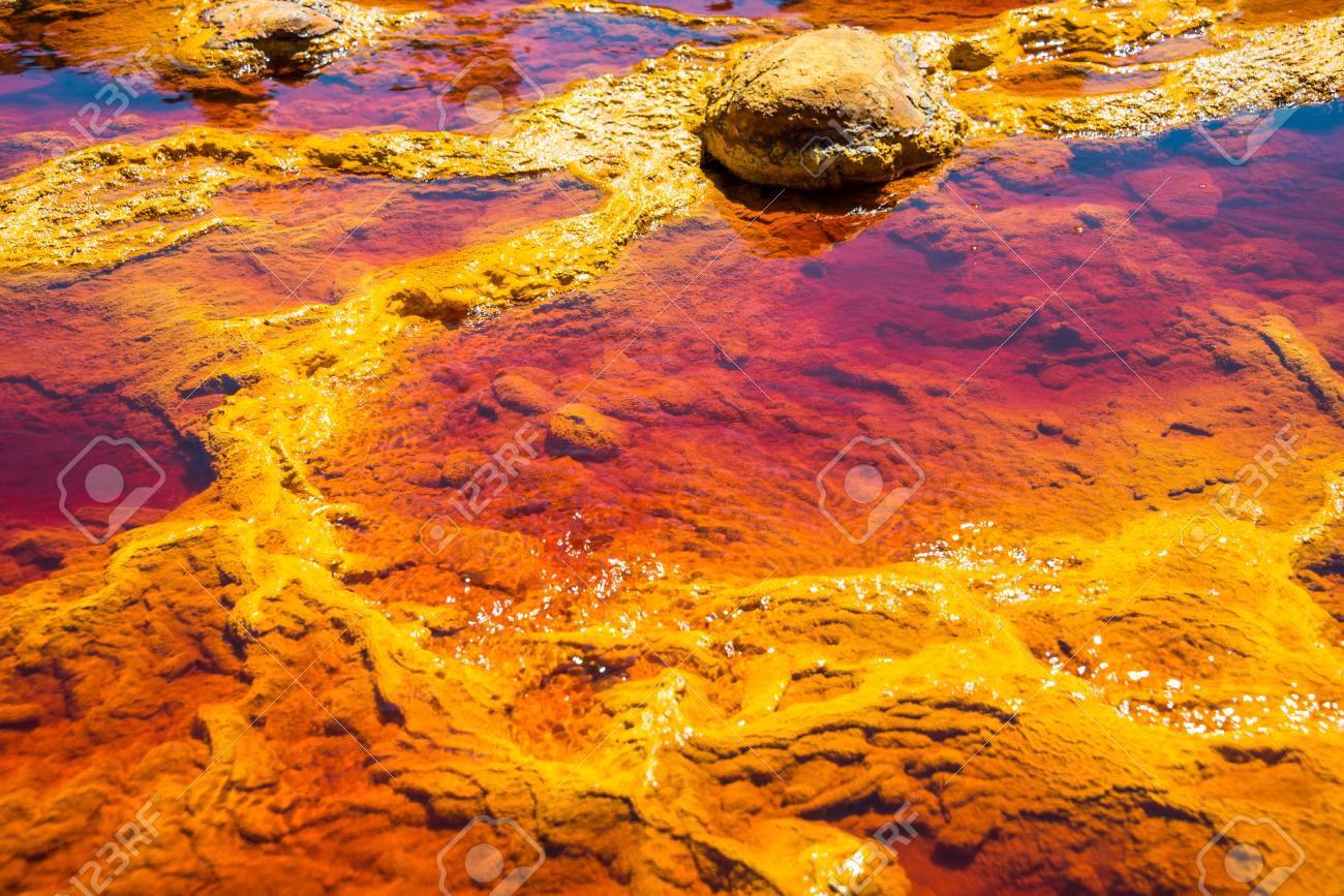 Rio Tinto's water in the foreground, Andalusia, Spain. - 92662651 Rio Tinto's water in the foreground, Andalusia, Spain. - 92662651
