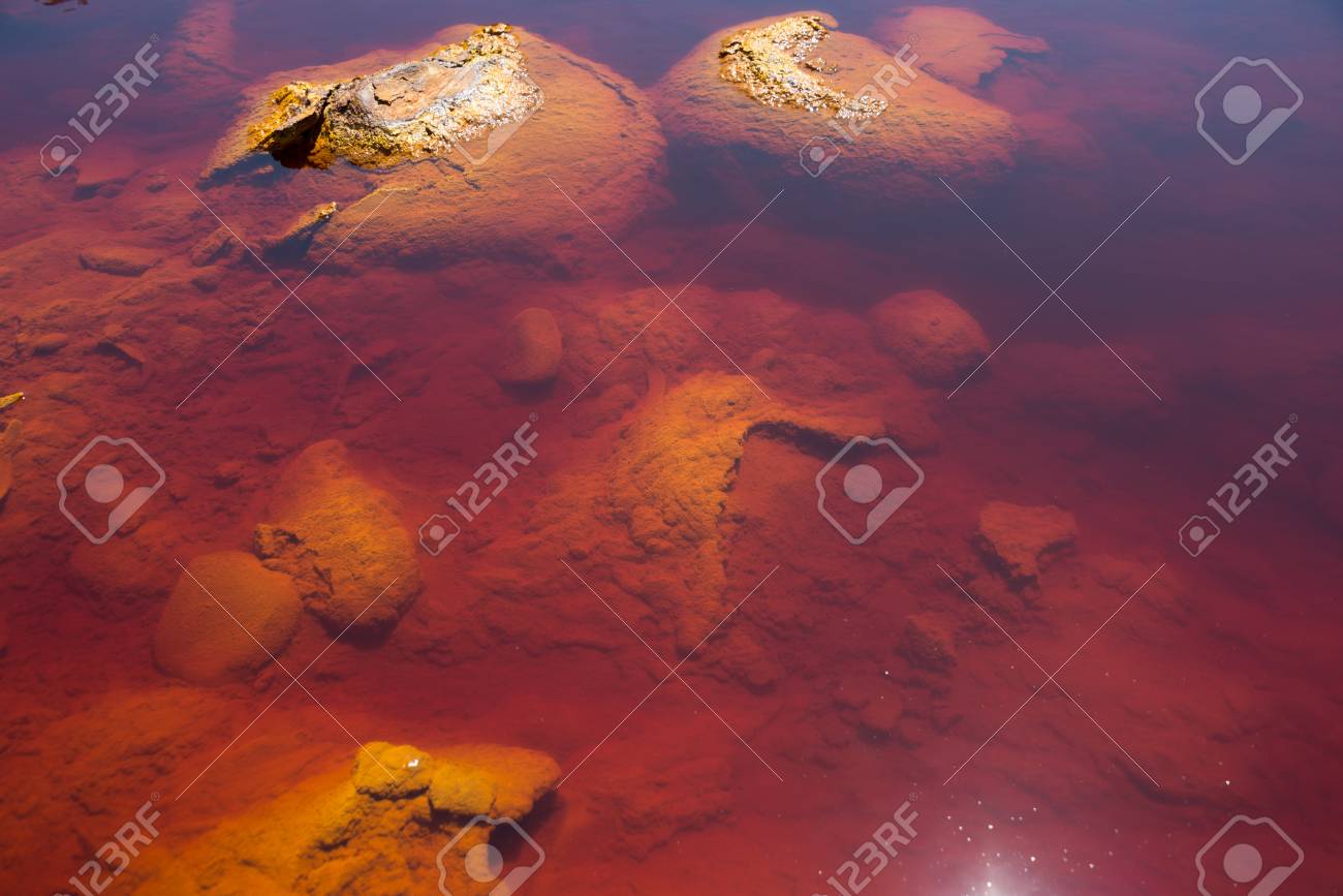 Rio Tinto's water in the foreground, Andalusia, Spain. - 92508864 Rio Tinto's water in the foreground, Andalusia, Spain. - 92508864
