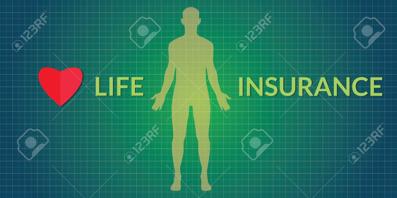 人間のシルエットと生命保険の概念のイラスト素材 ベクタ Image