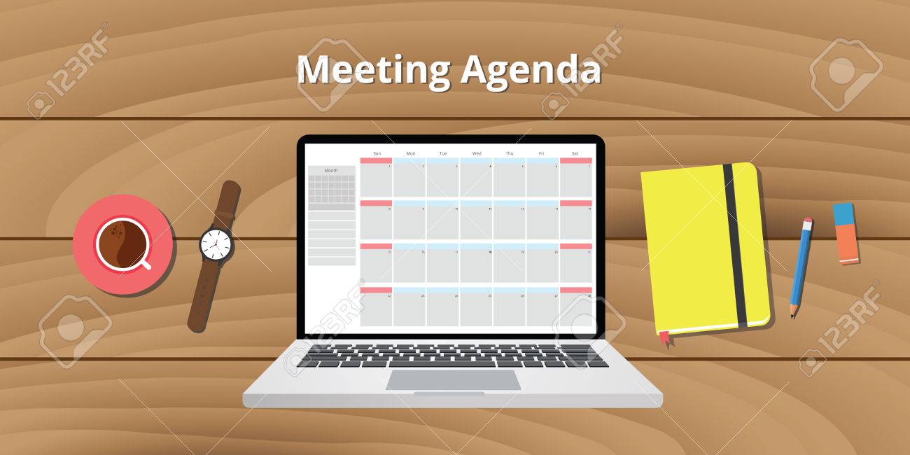 Online Meeting Agenda Calendar Notebook Notes Watch Vector Graphic Royalty Free Cliparts Vectors And Stock Illustration Image 49703002