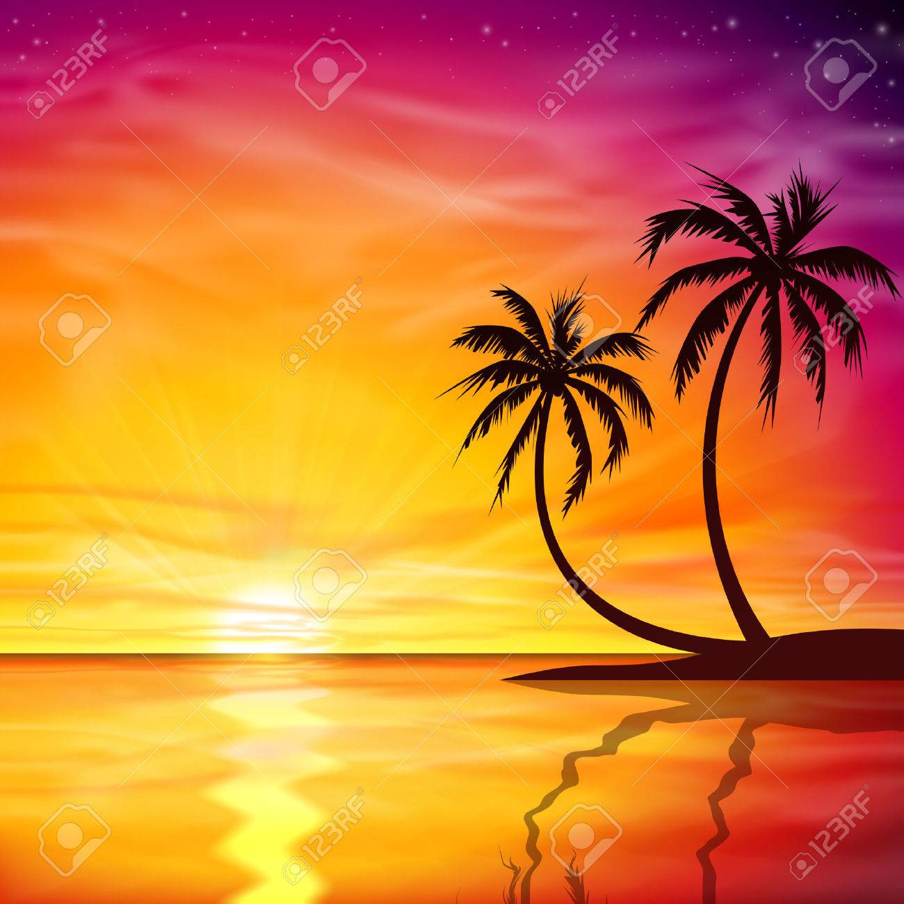 A Beautiful Sunset, Sunrise With Palm Trees - Vector EPS 10. Royalty Free  SVG, Cliparts, Vectors, and Stock Illustration. Image 34039353., image size:1300x1300