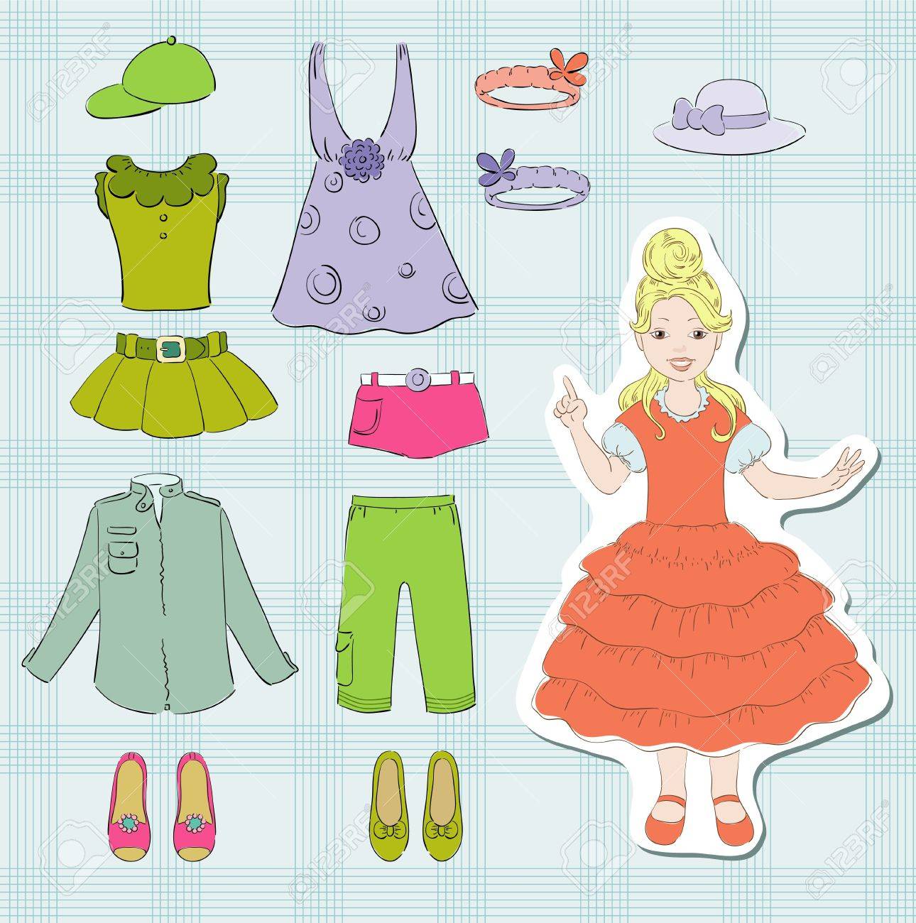 女の子らしいおしゃれな服 のイラスト素材 ベクタ Image