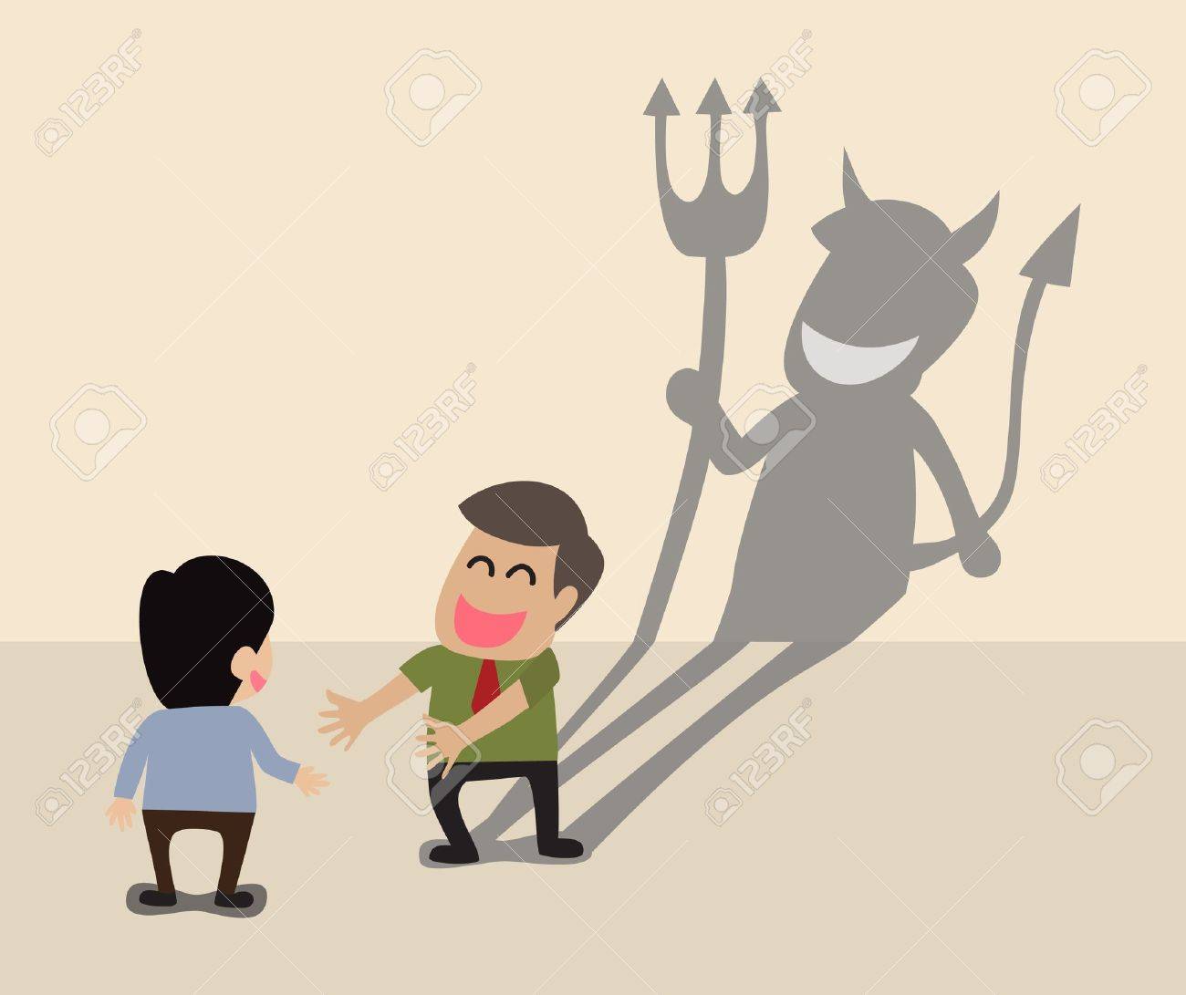 2 人のビジネスマンの笑顔の背後に悪魔の影のイラスト素材 ベクタ Image 2 人のビジネスマンの笑顔の背後に悪魔の影のイラスト素材 ベクタ Image