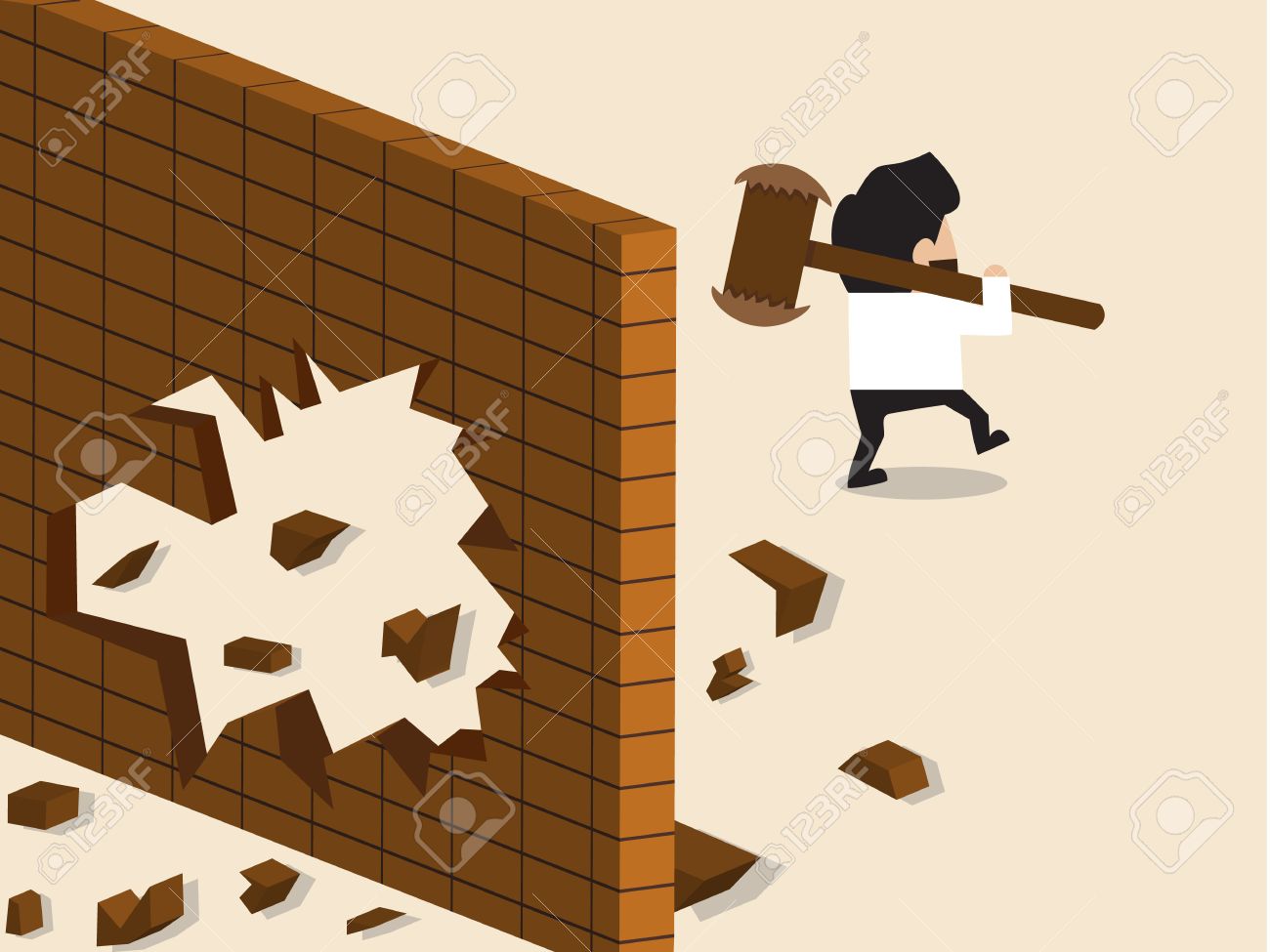 Vector Cartoon Of Businessman Break A Wall And Walk Apart Royalty Free Cliparts Vectors And Stock Illustration Image