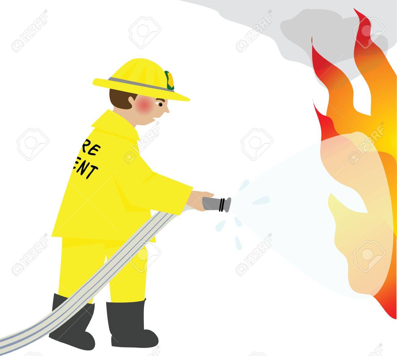 firefighter with hose putting