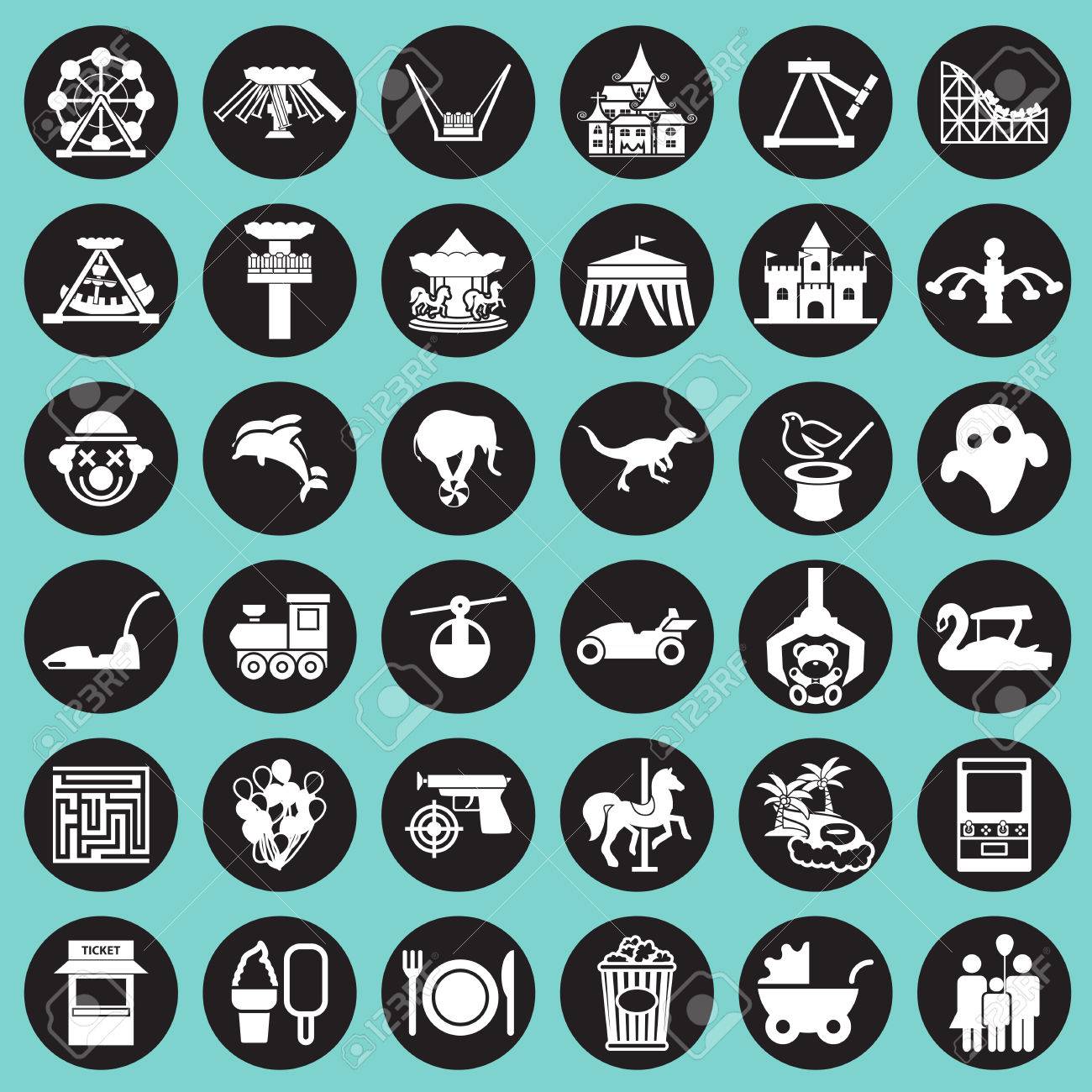 テーマパークおよび動物園のアイコン ベクトルを設定のイラスト素材 ベクタ Image