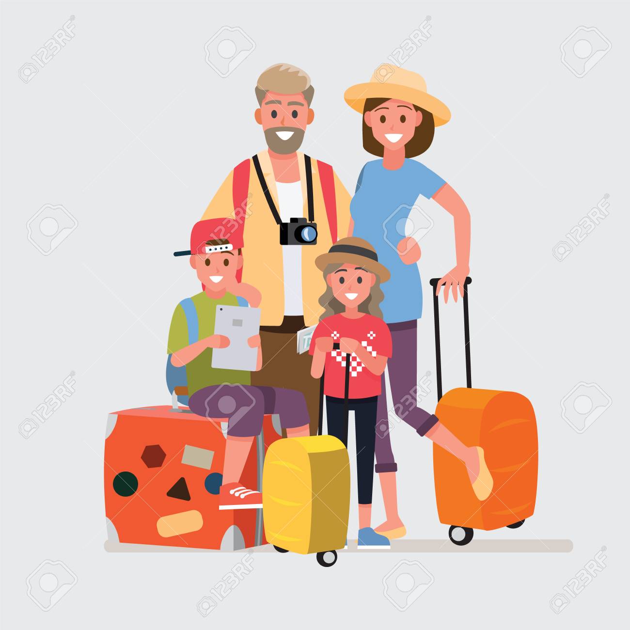 Happy Group Of Family Traveler Vector Illustration Cartoon Character Royalty Free Cliparts Vectors And Stock Illustration Image 109970620