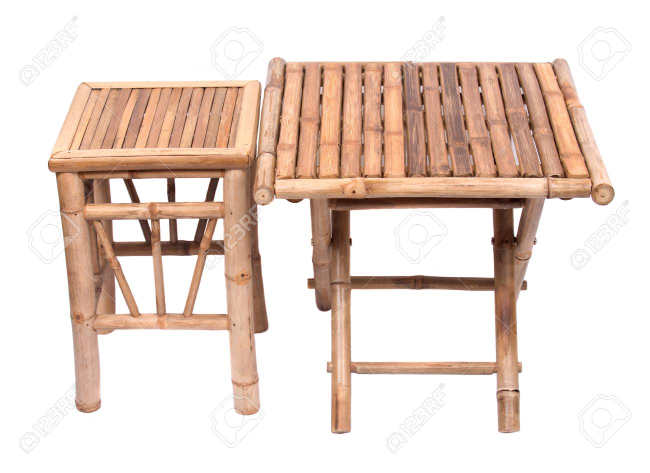 Natural Bamboo Folding Table With Chair Isolated On White - Natural Bamboo Folding Table With Chair Isolated On White