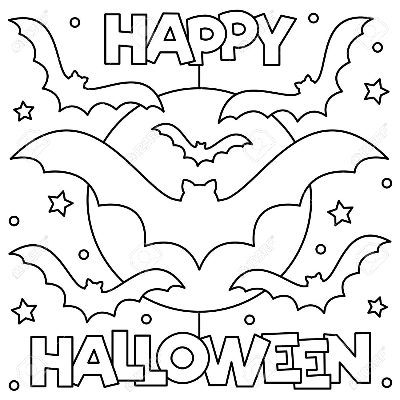 Happy Halloween. Coloring page. Black and white vector illustration - 111631549 Happy Halloween. Coloring page. Black and white vector illustration - 111631549