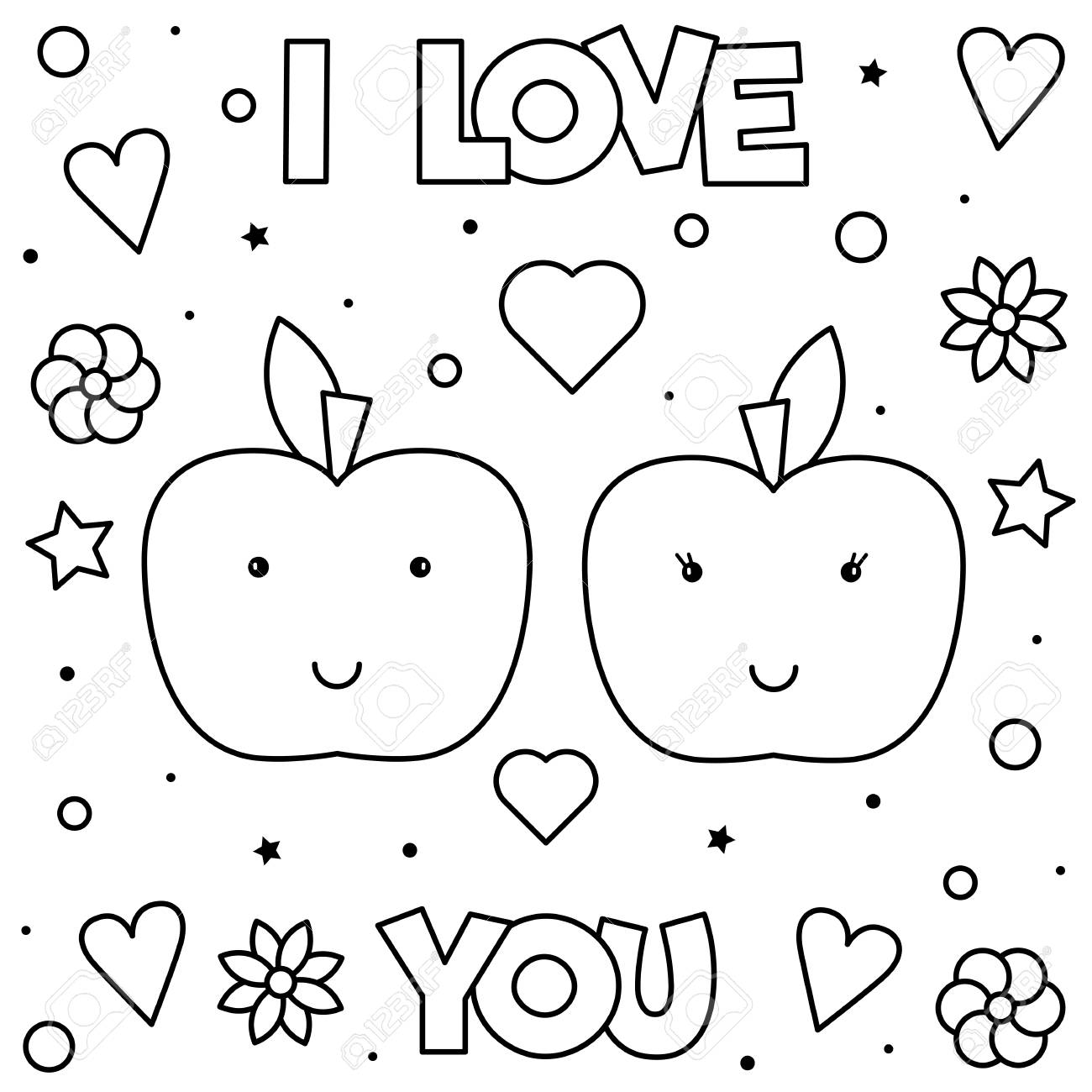 I Love You. Coloring page. Black and white vector illustration of apples. - 112857933 I Love You. Coloring page. Black and white vector illustration of apples. - 112857933