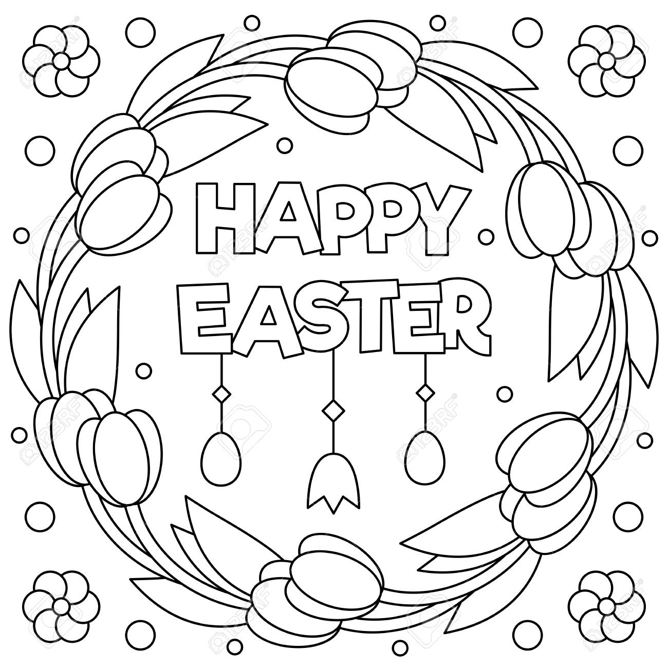Happy Easter. Coloring Page. Black And White Vector Illustration - Happy Easter. Coloring Page. Black And White Vector Illustration
