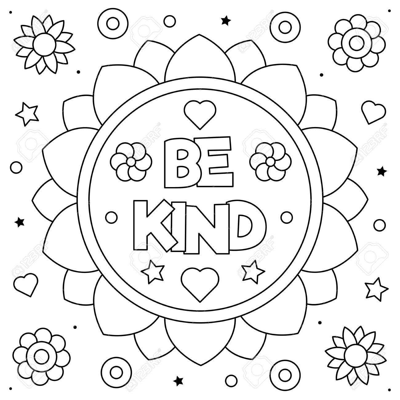 Be Kind Coloring Page Black And White Vector Illustration Royalty Free Cliparts Vectors And Stock Illustration Image 136105866