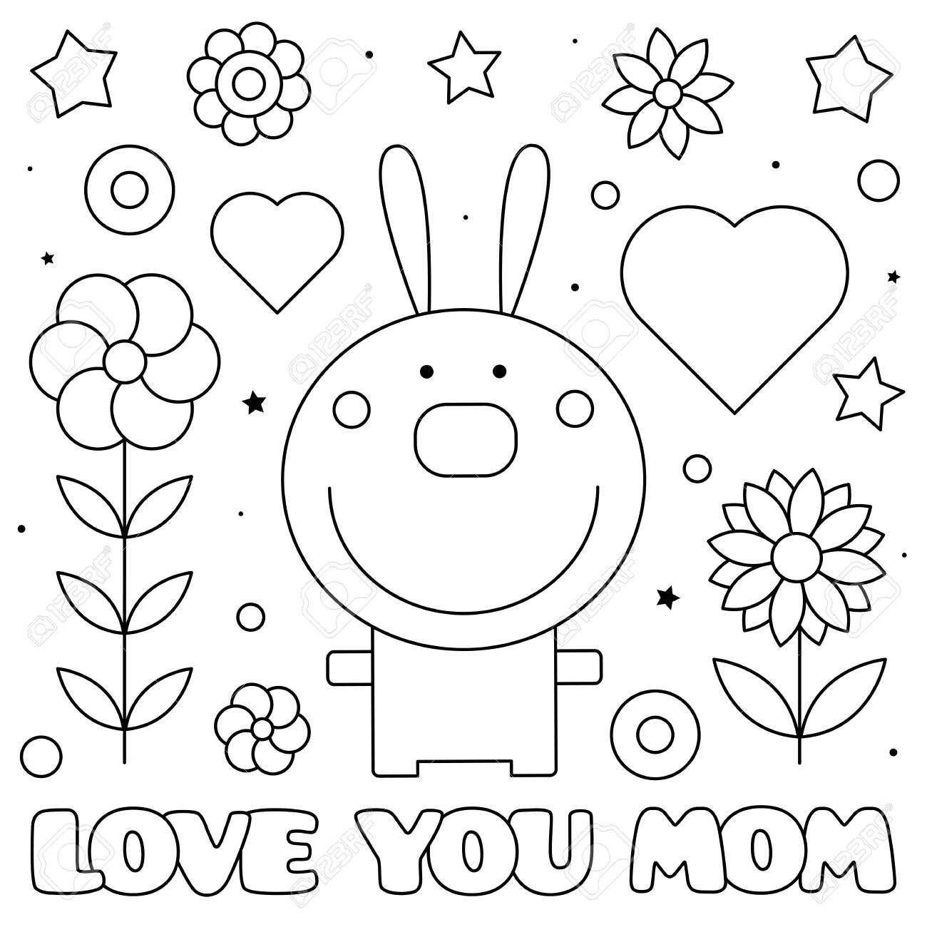 Love You Mom Coloring Page Vector Illustration Royalty Free Cliparts Vectors And Stock Illustration Image