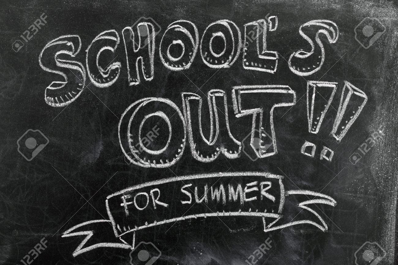school s out for summer on blackboard stock photo picture and