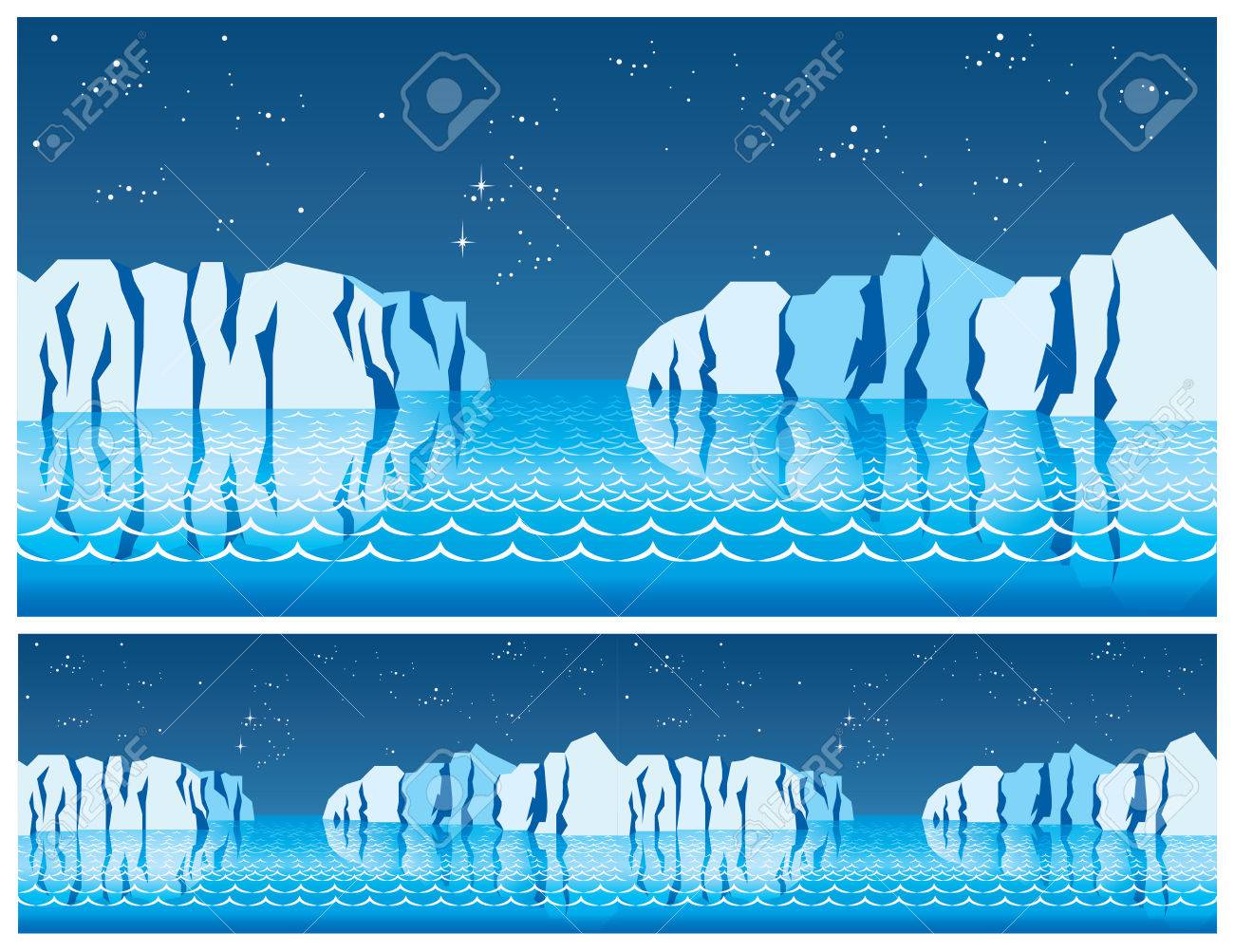 シームレスな様式化された極地の氷冠 北の海 北 極地の夜のテーマのイラストのイラスト素材 ベクタ Image